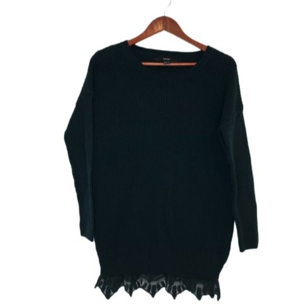 Forever 21 forest green‎ knit sweater lace trim Size Medium